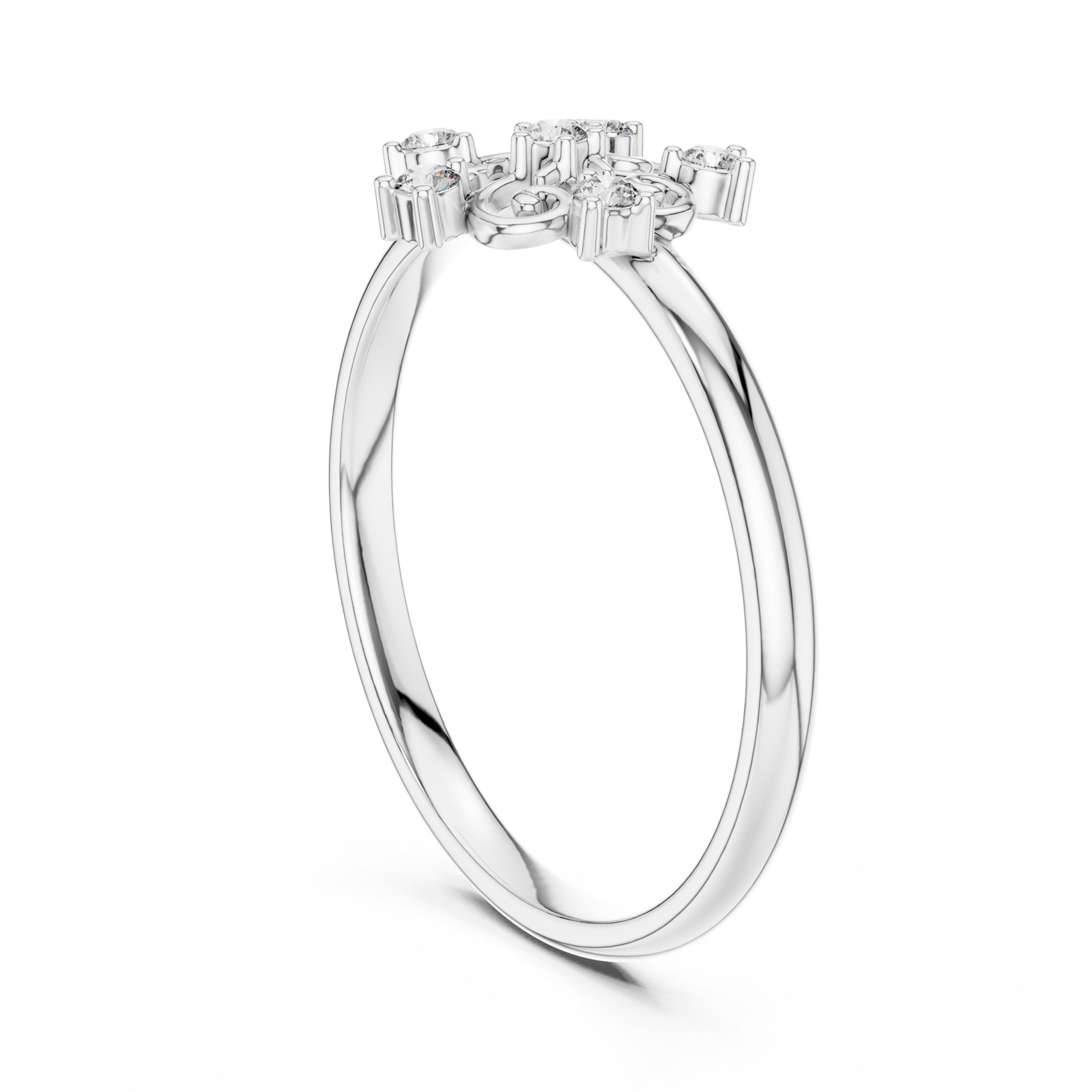 Vienne Swirl Scroll Cluster Ring with Scattered Diamonds in white gold