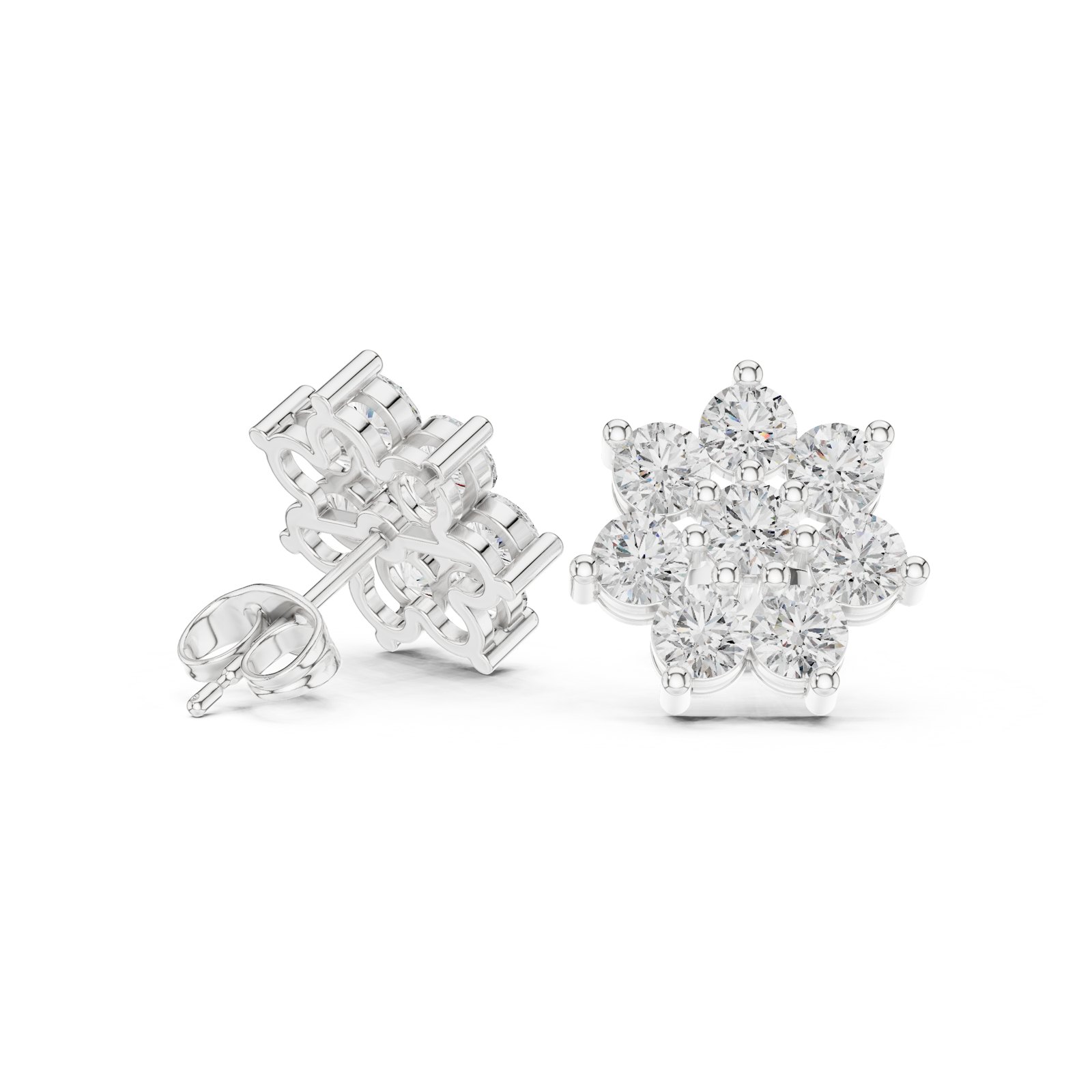 Candida Classic Diamond Flower Cluster Stud Earrings in white gold