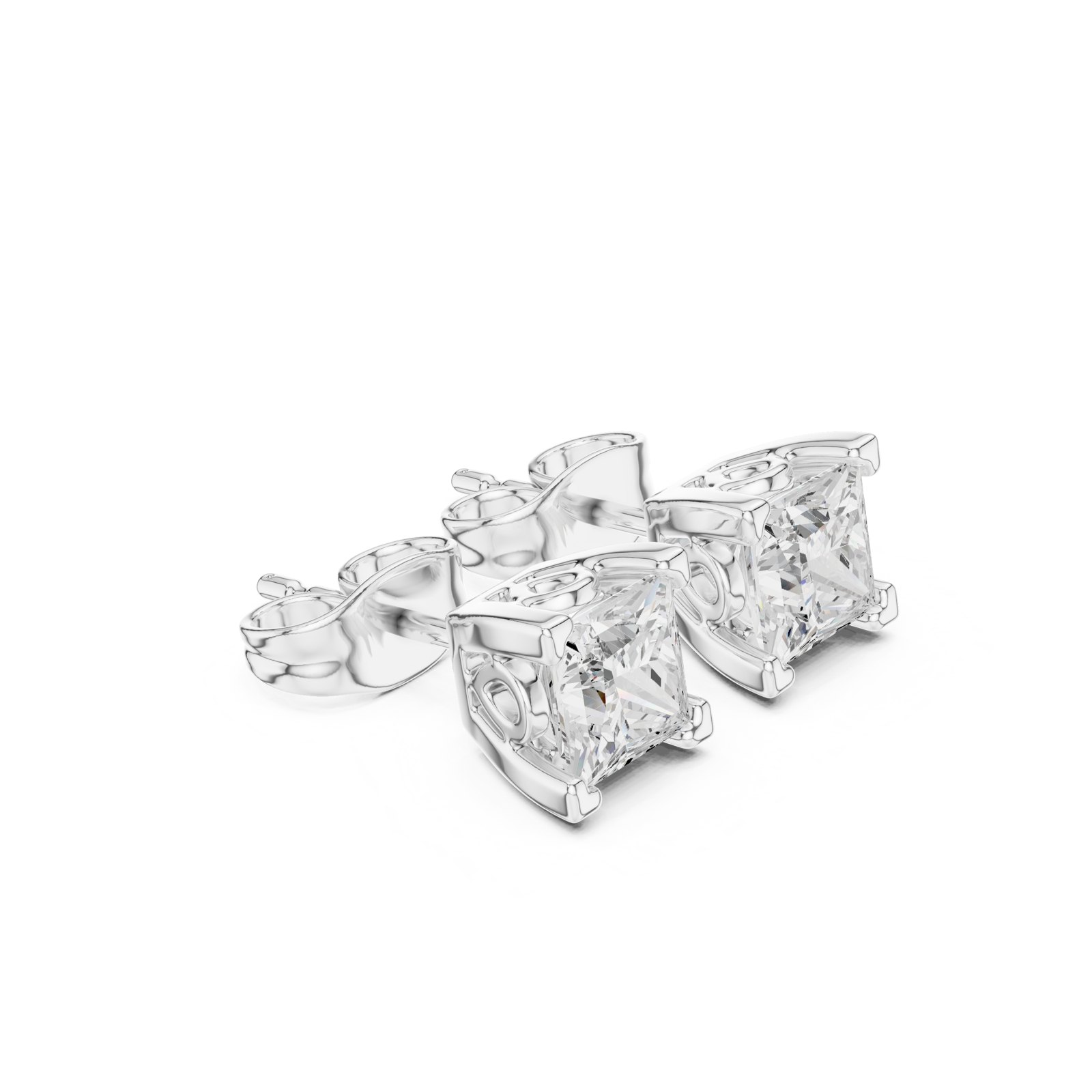 Delina Princess Cut Solitaire Stud Earrings with Openwork Gallery in white gold