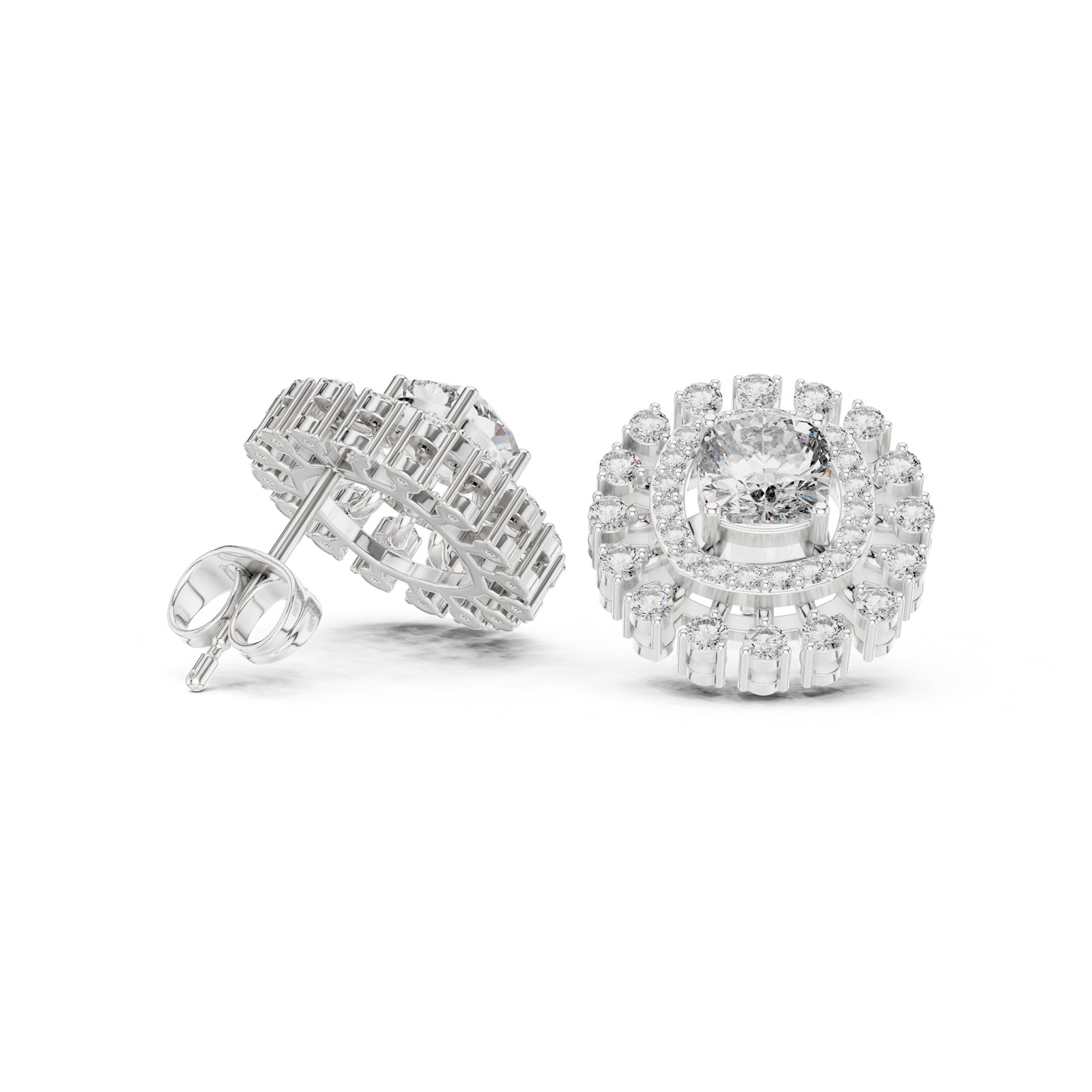 Adalyn Cushion Double Halo Stud Earrings in white gold