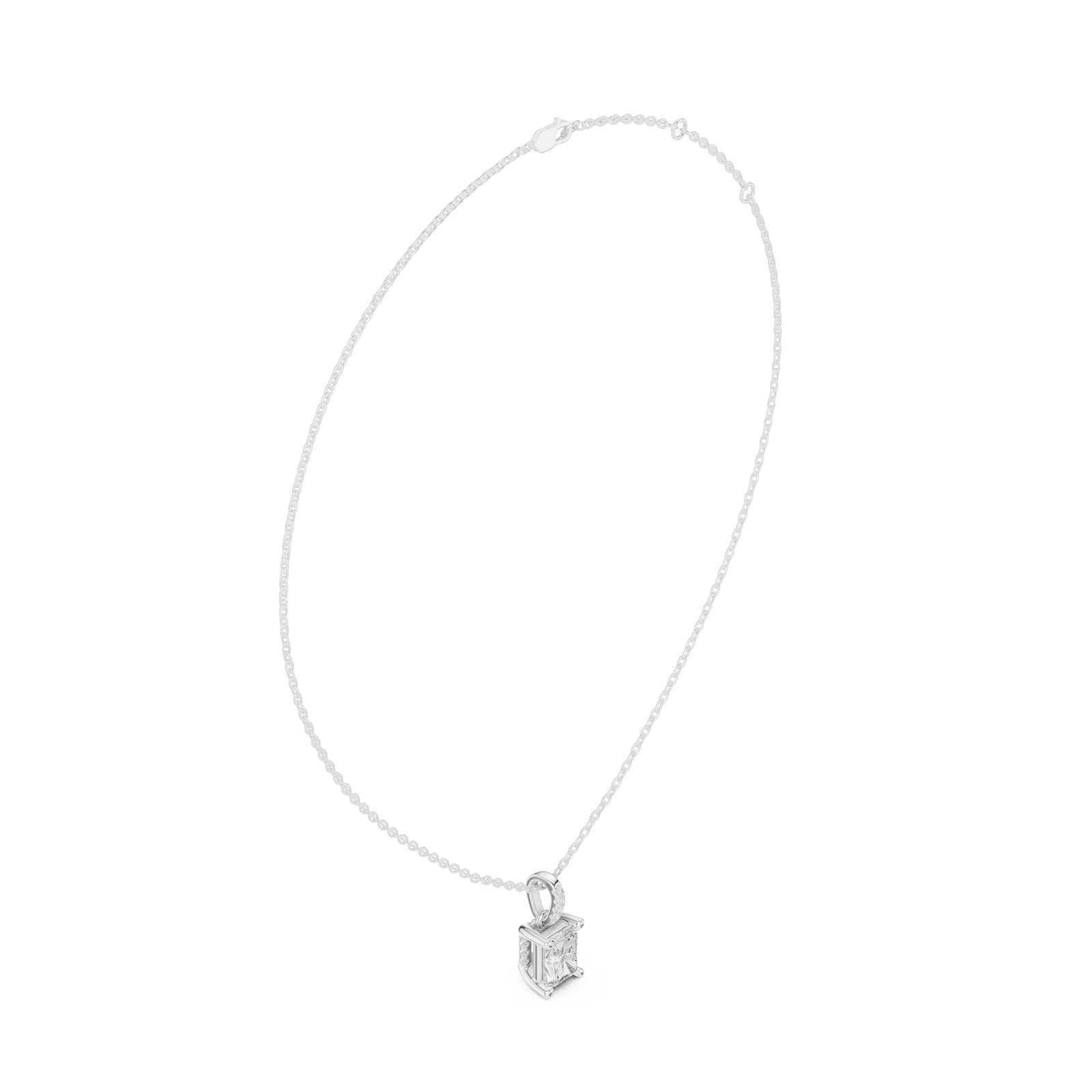 Heliana Radiant Cut Solitaire Pendant with Pavé Bail in white gold