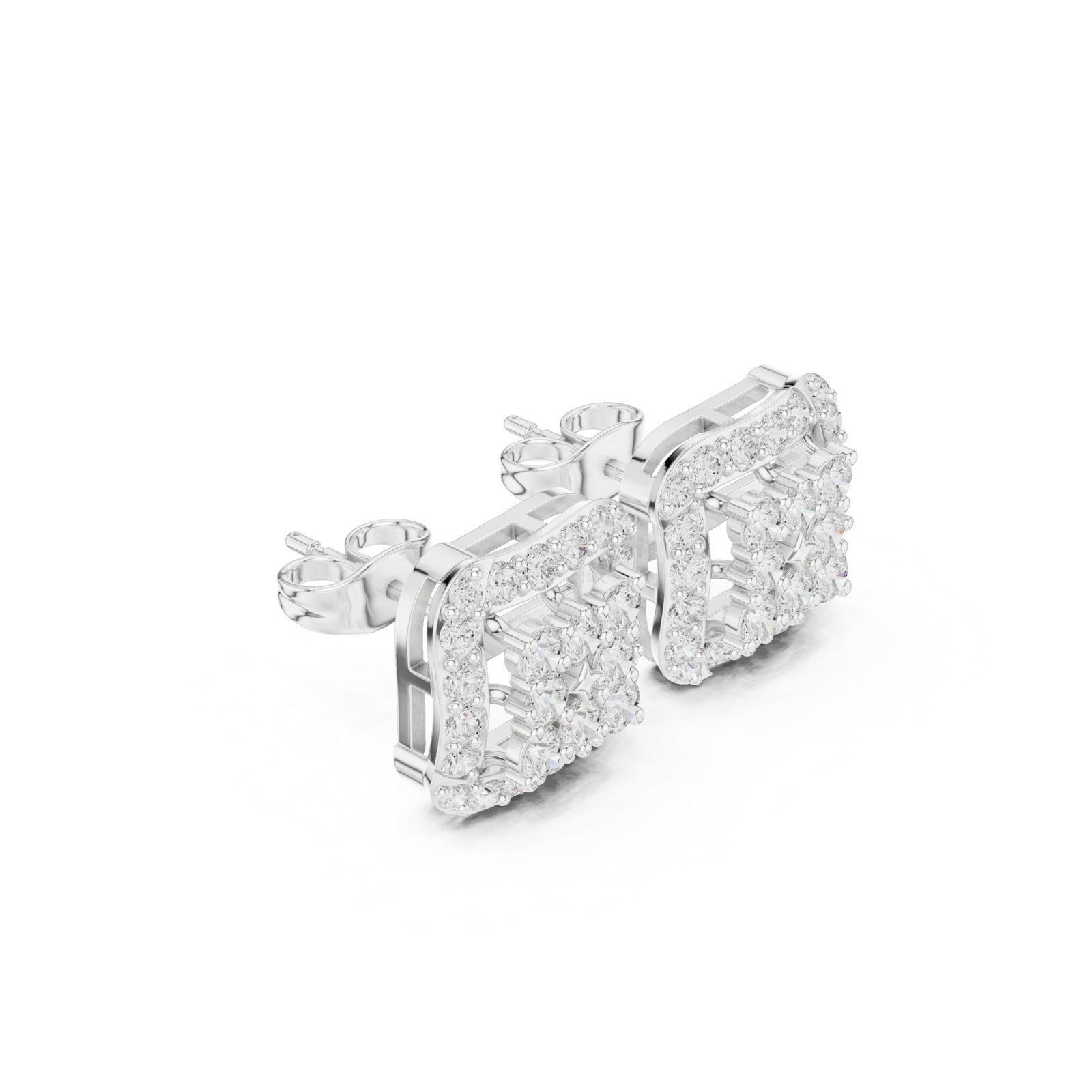 Adrienne Cushion Cluster Halo Stud Earrings in white gold
