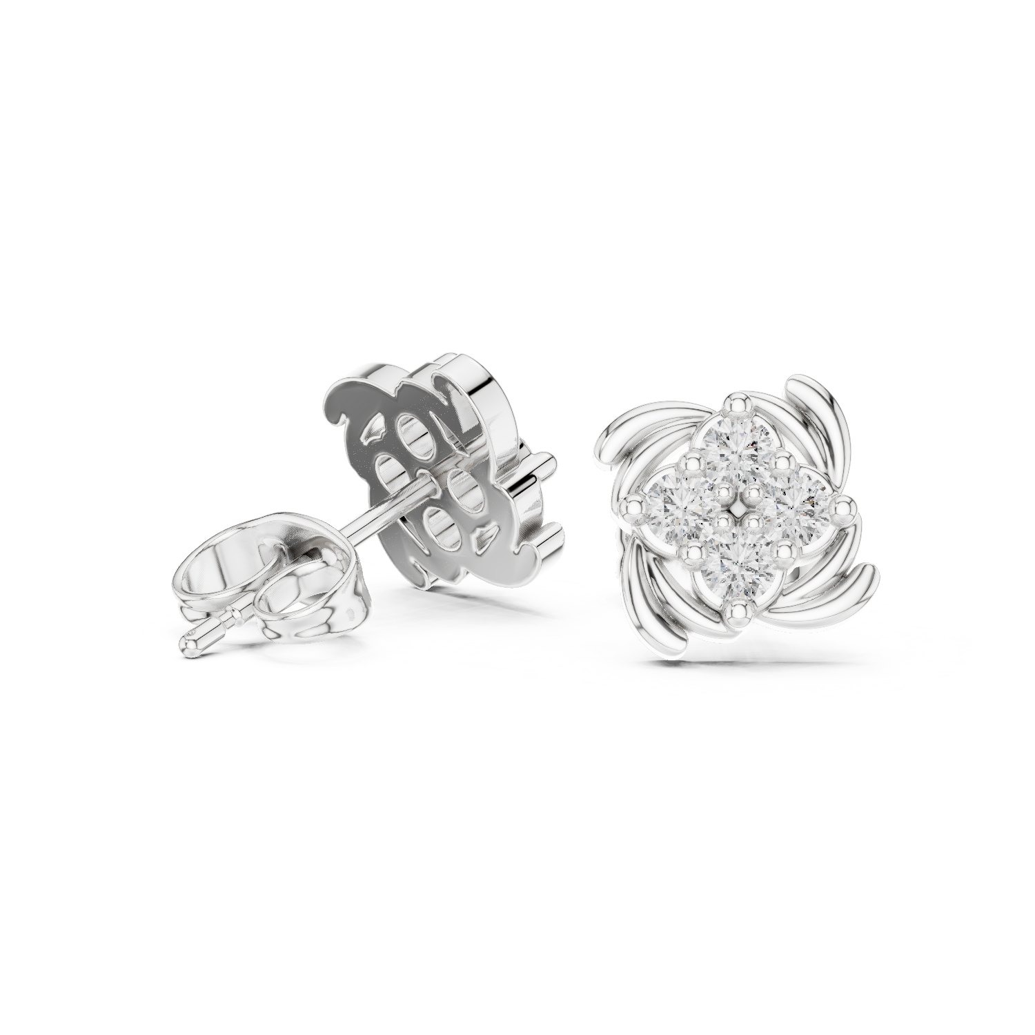 Linette Leaf Wrap Diamond Cluster Stud Earrings in white gold
