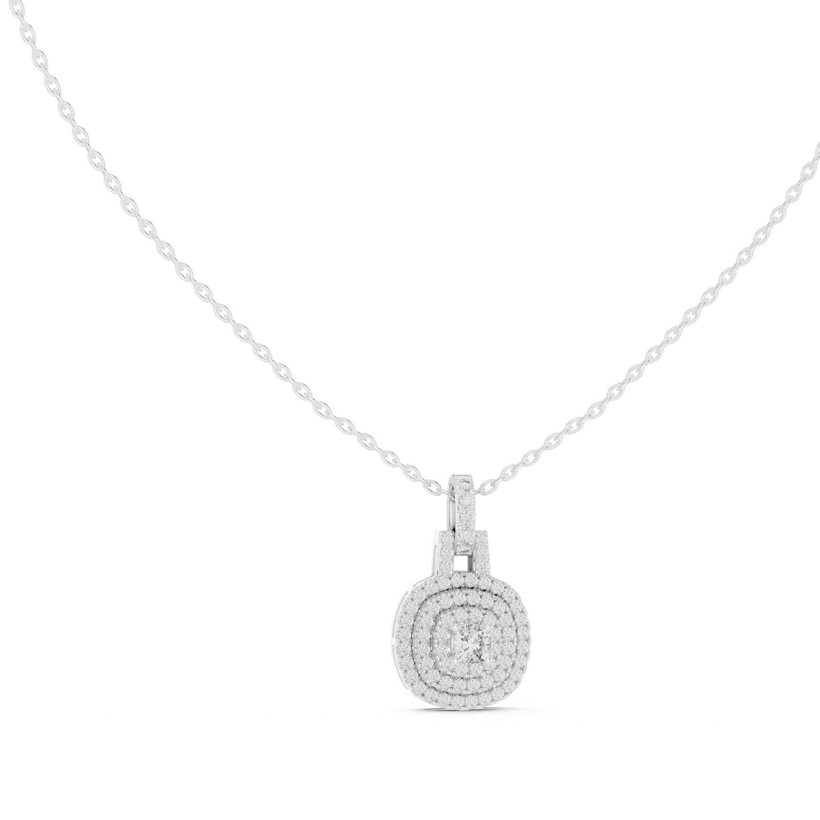 Audrina Cushion Double Halo Pendant in white gold