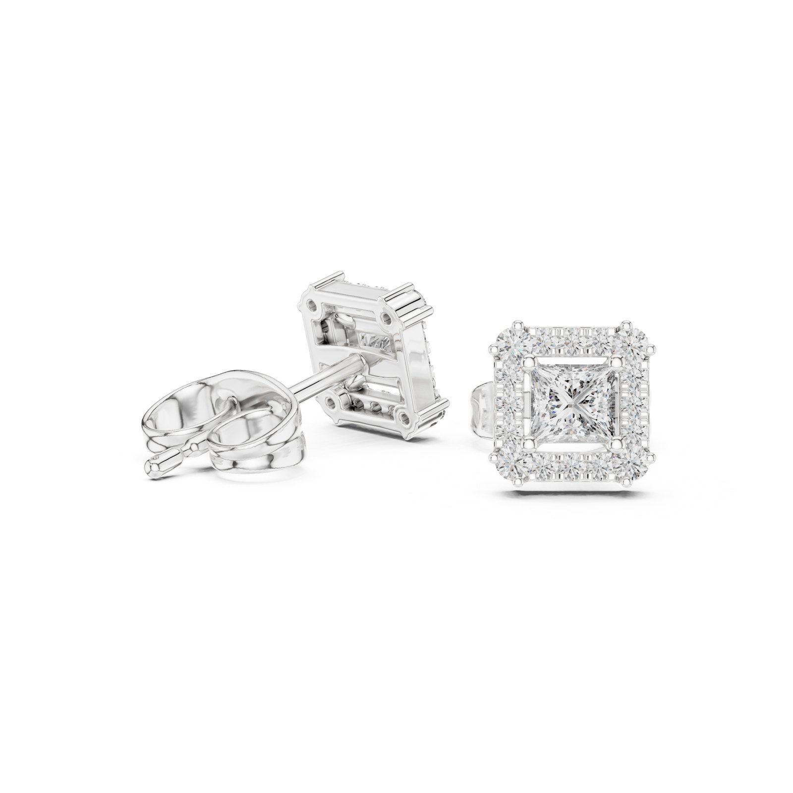 Malaika Petite Princess Halo Stud Earrings in white gold