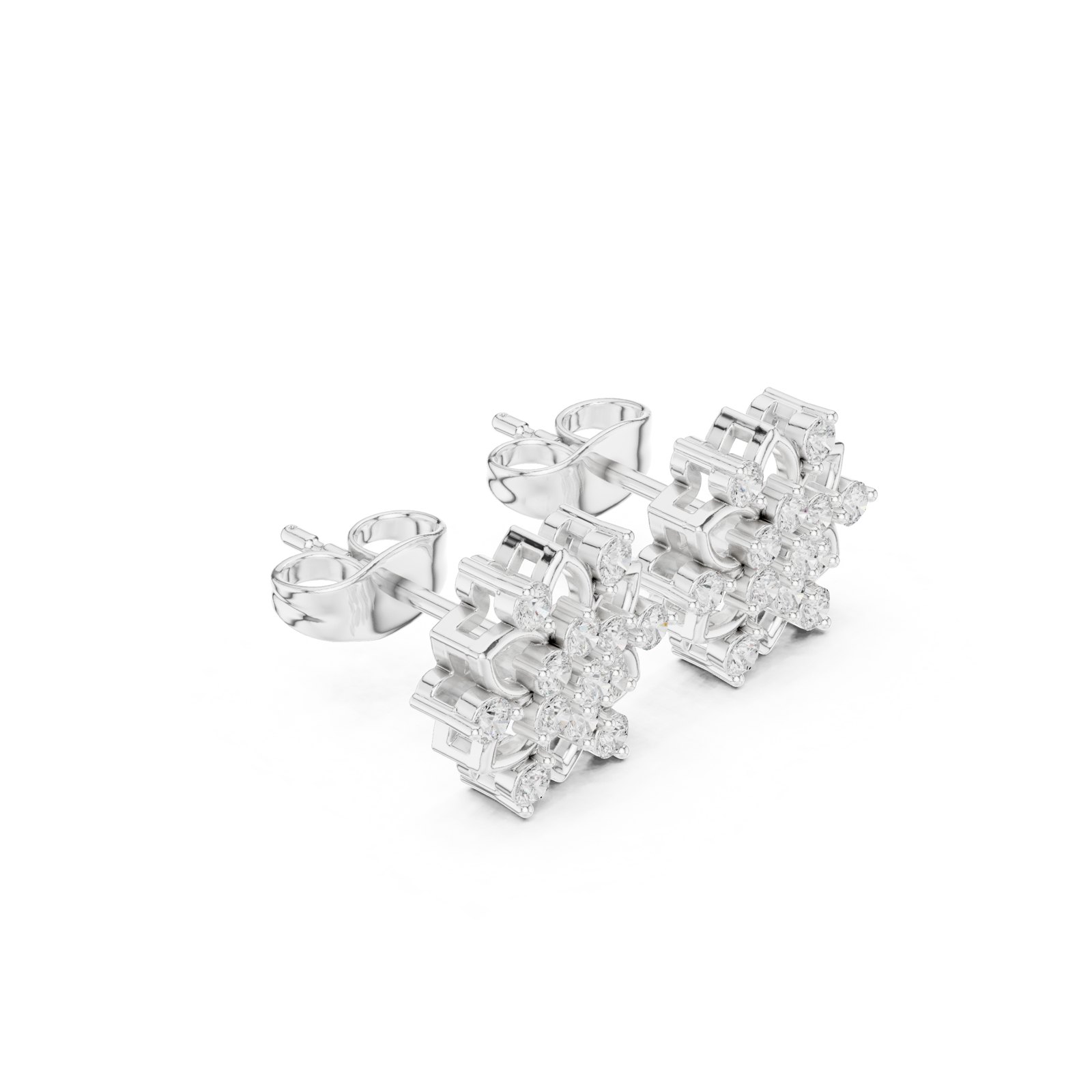 Elyssa Starburst Round Diamond Cluster Stud Earrings in white gold