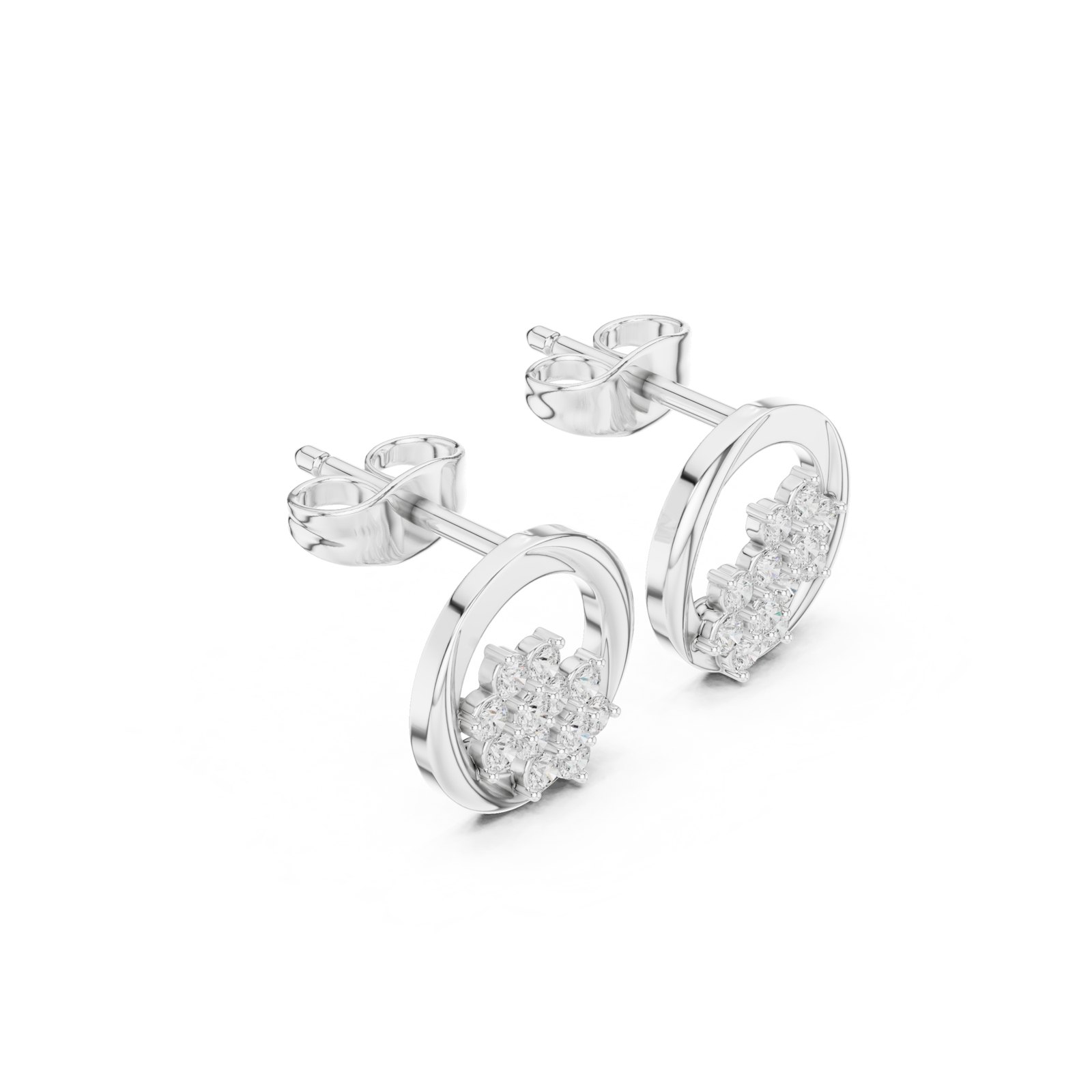 Kamea Open Circle Floret Cluster Stud Earrings in white gold