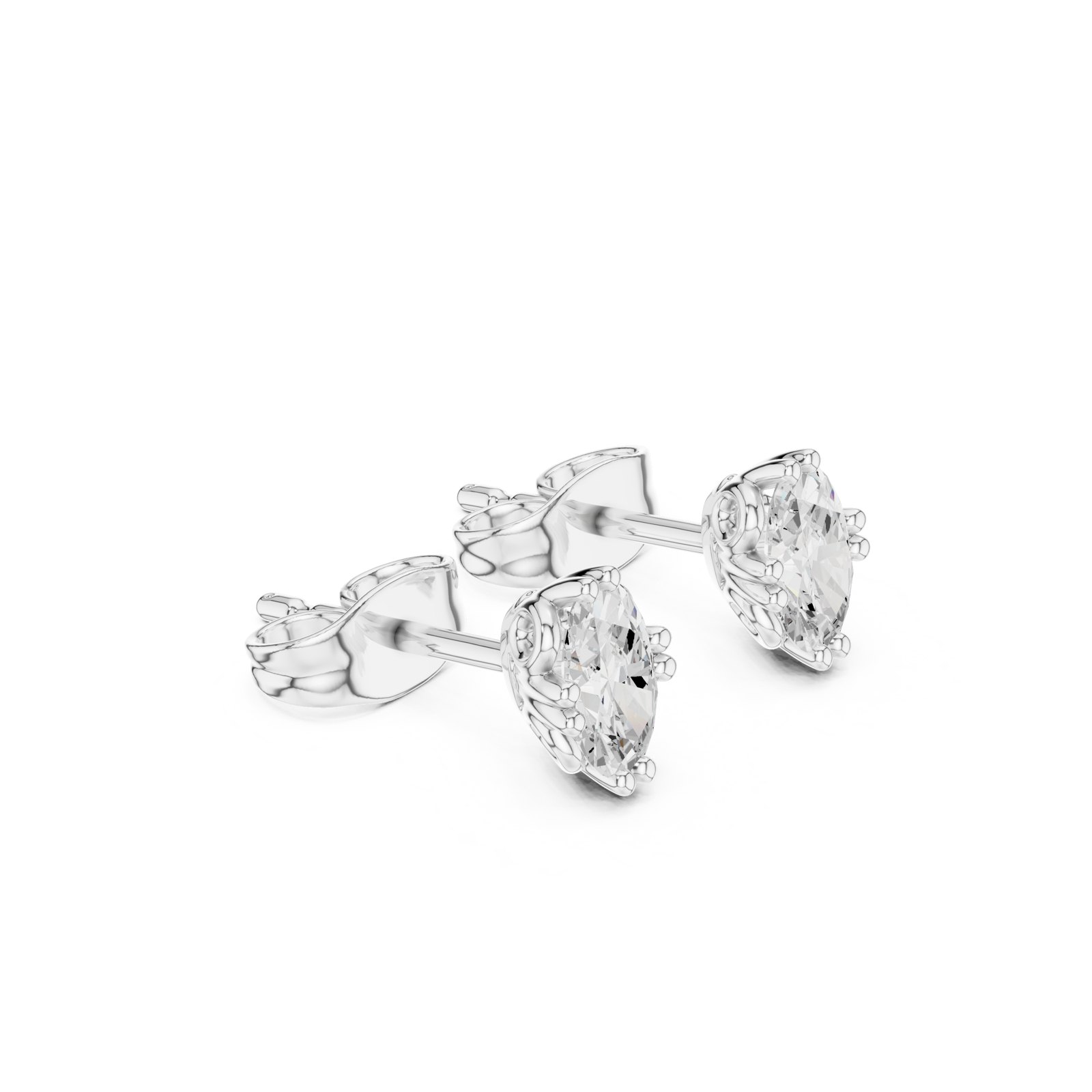 Delara Petite Oval Solitaire Stud Earrings with Fine Claws in white gold