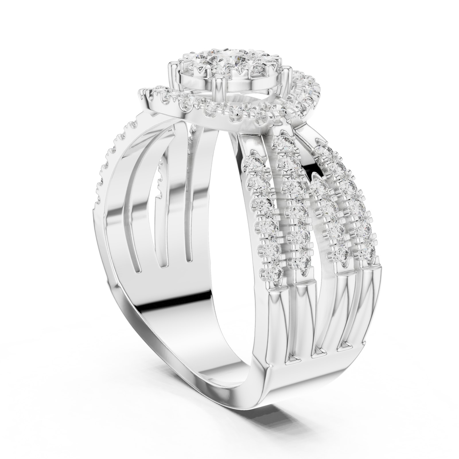 Beatrix Wide Pavé Band Cocktail Ring with Halo Crown in white gold