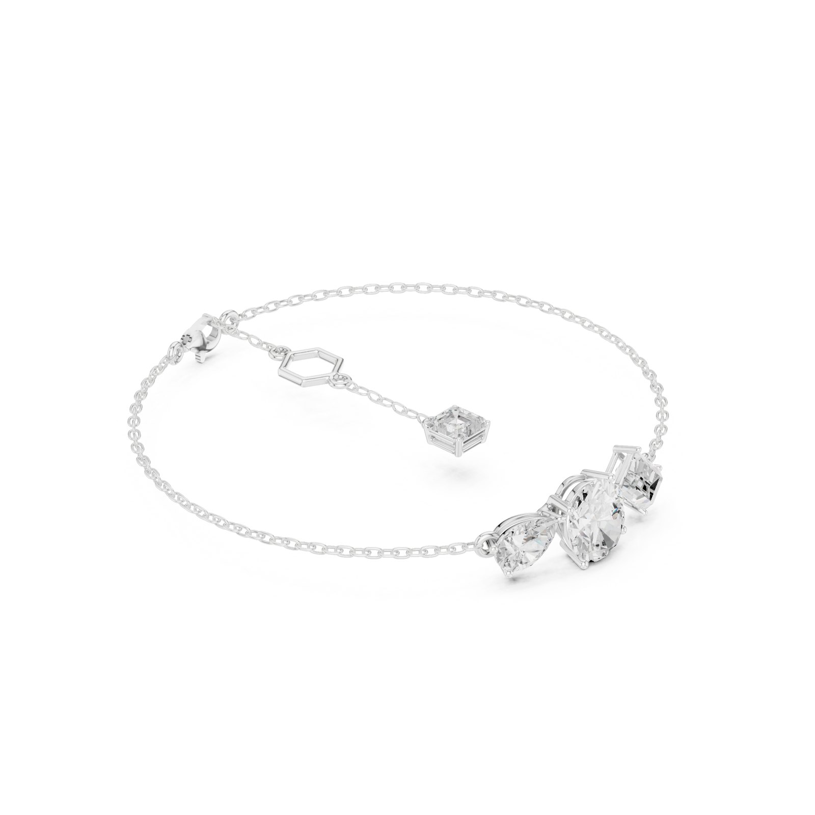 Ofelia Pear, Oval and Baguette Cluster Chain Bracelet in white gold